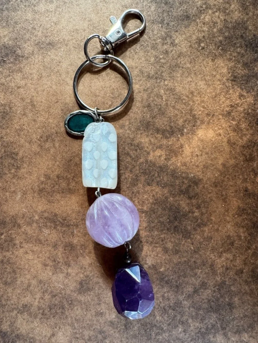 BoHo purse charm/keychain with amethyst beads